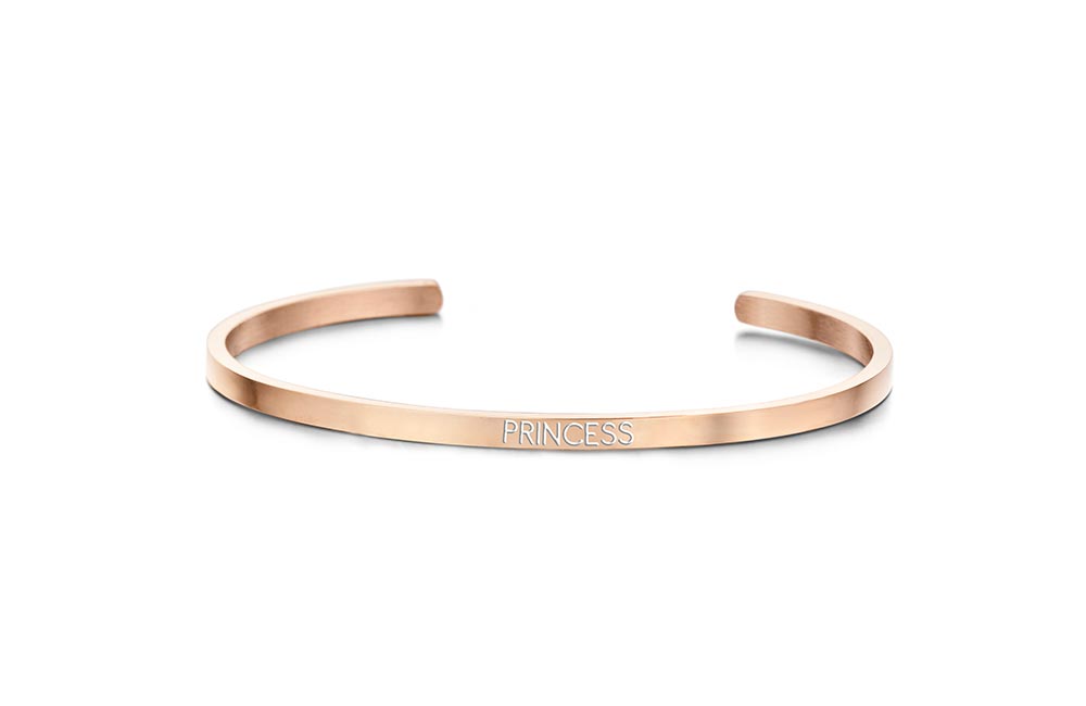 Key Moments 8KM-BG0003 Bangle met tekst Princess, zirkonia one-size rosékleurig