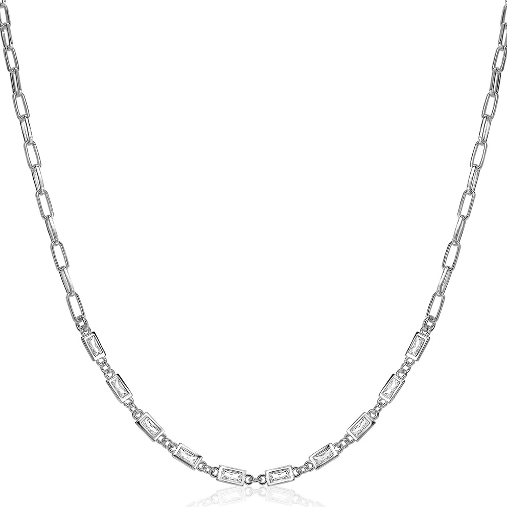 Zinzi ZIC1993 Ketting Paperclip-Baguette zilver-zirconia 40-45 cm