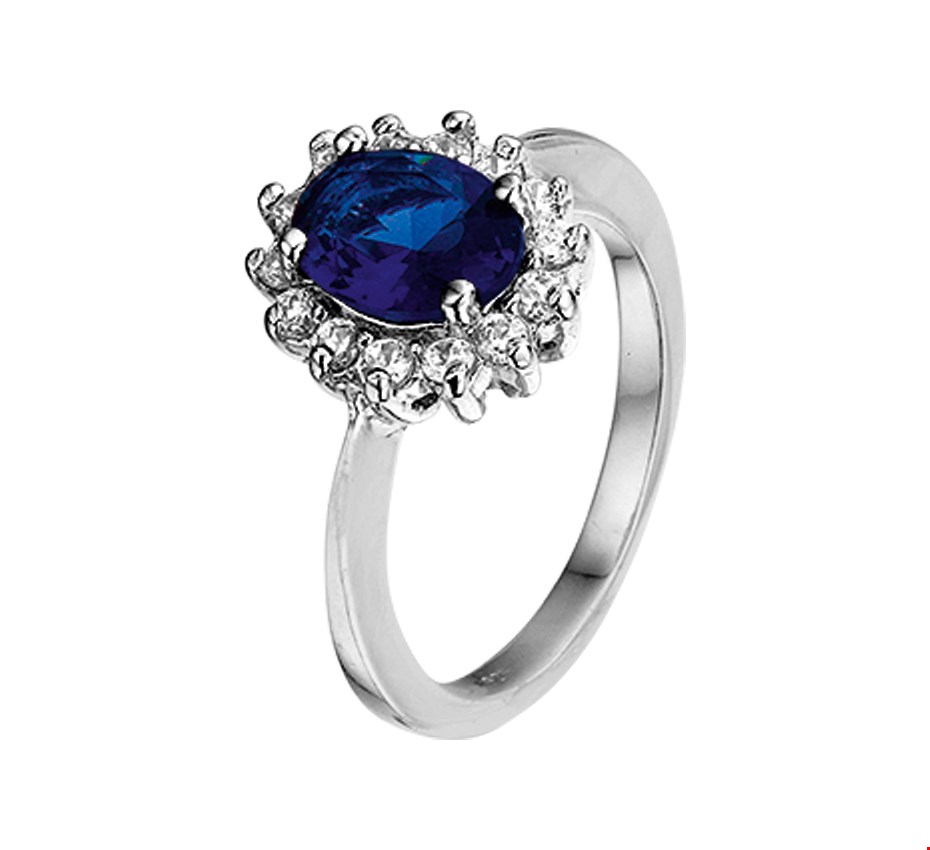 Ring Kate zilver-zirconia-synth. saffier wit-blauw Maat 60