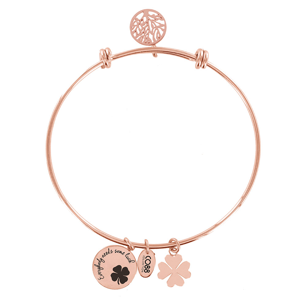 CO88 Collection Celestial 8CB 11004 Stalen Armband met Hangers - Levensboom en Klaver - One-size - Rosékleurig