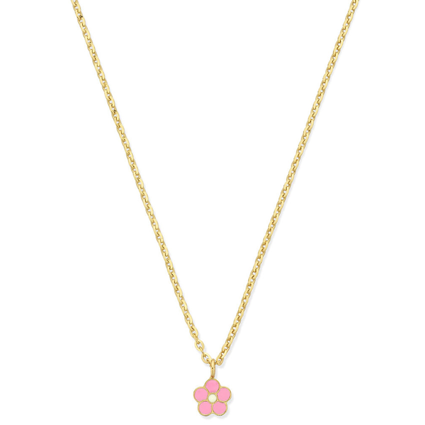 Ketting Bloem geelgoud-emaille goudkleurig-roze-wit 36-40 cm