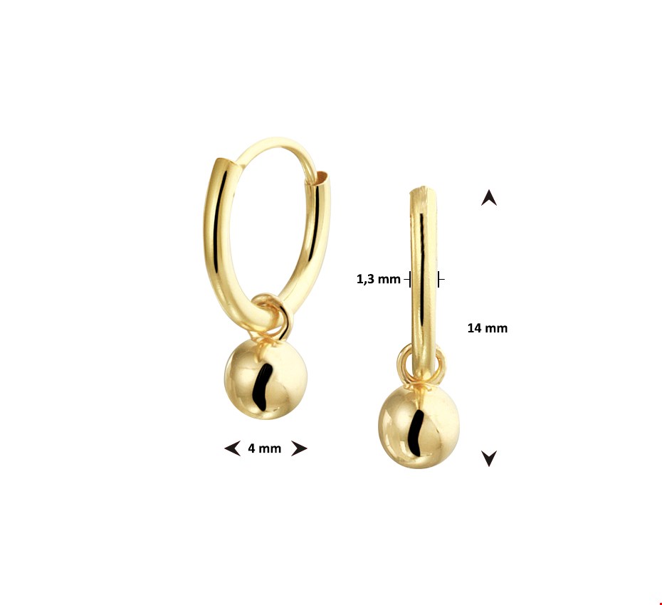 Huiscollectie Oorring Met Hangers Bolletjes Geelgoud Glanzend 1.3 mm x 11 mm