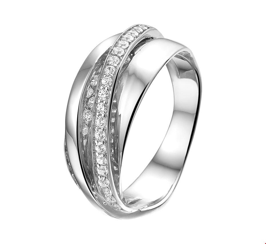 The Jewelry Collection Ring Zirkonia - Zilver Gerhodineerd