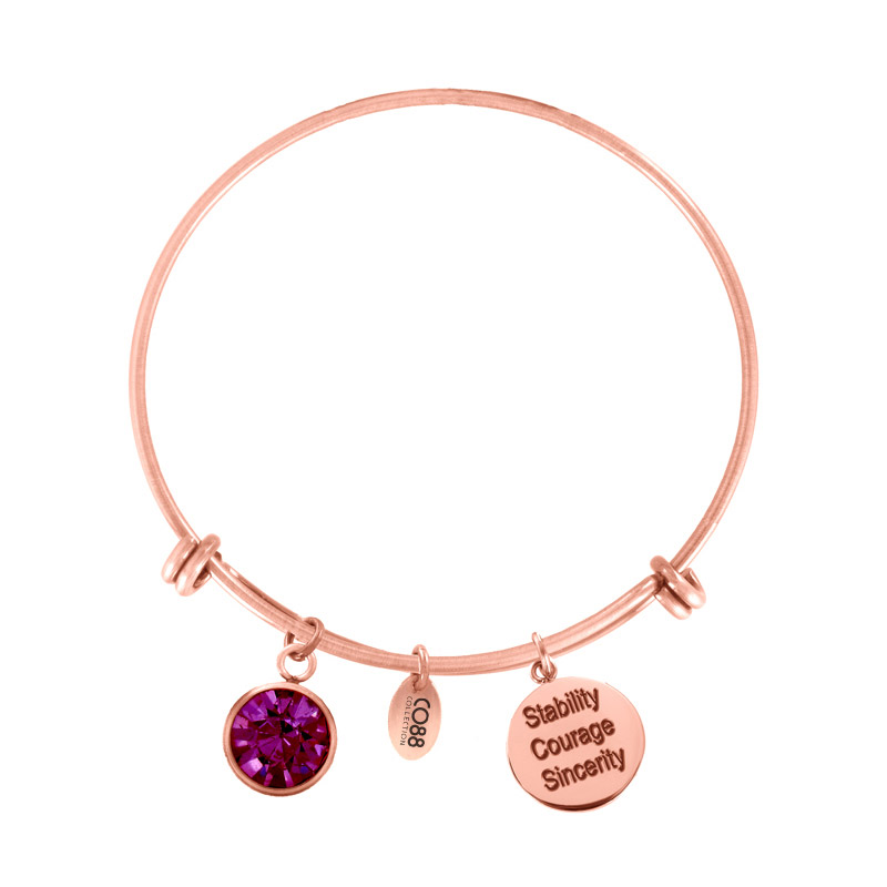 CO88 Collection Birthstone 8CB 12050 Stalen Armband met Hangers - Geboortesteen Februari met Swarovski Elements - One-size - Rosékleurig / Paars