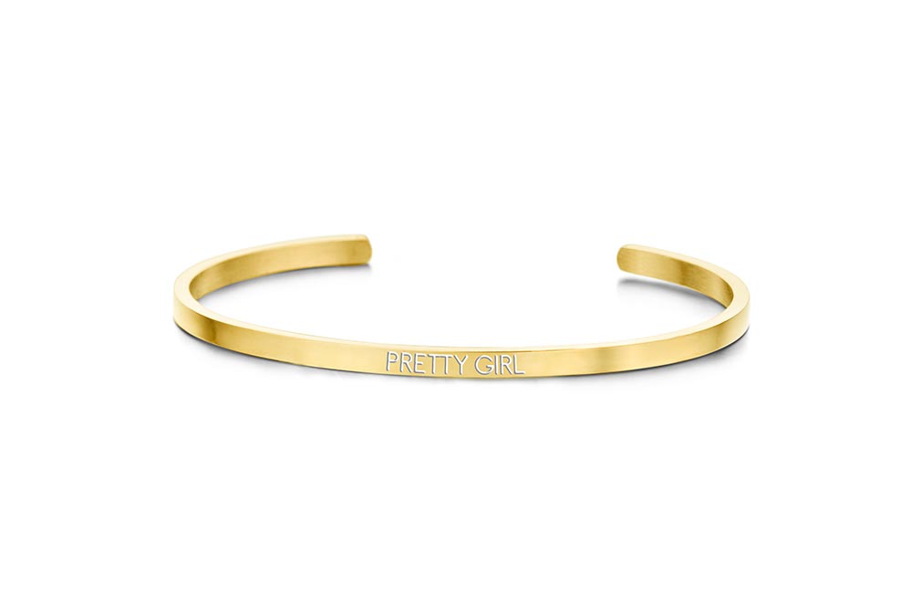 Key Moments 8KM-BG0006 Bangle met tekst Pretty girl, zirkonia one-size goudkleurig