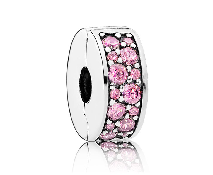 Pandora 791817PCZ Clip-Stopper Bedel Pink Pave zilver