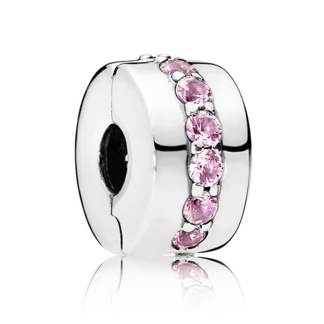 Pandora 791972PCZ Clip-Stopper Bedel Pink Sparkling Row zilver