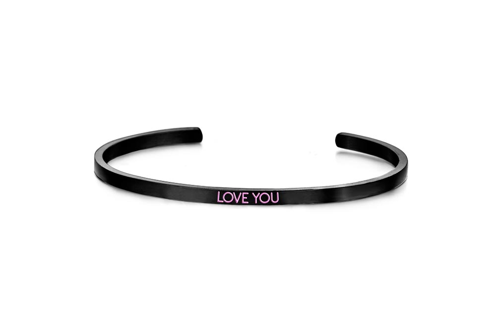 Key Moments 8KM-BG0012 Bangle met tekst love you, zirkonia, one-size zwart