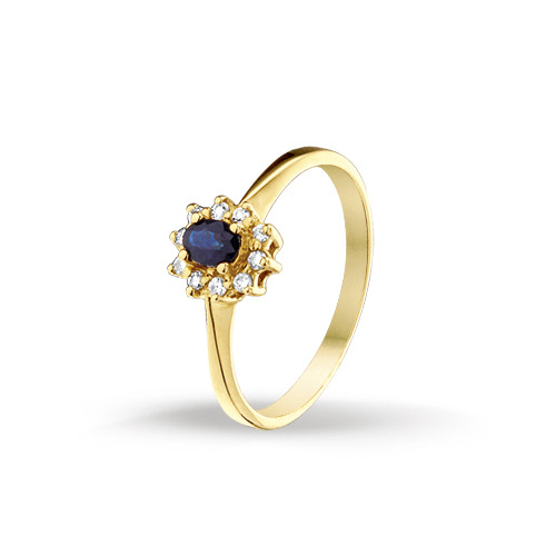 The Jewelry Collection Ring Saffier En Diamant 0.08 Ct. - Geelgoud