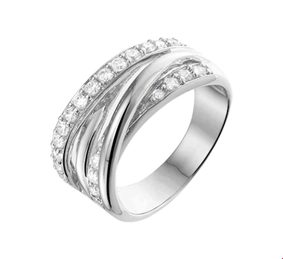 The Jewelry Collection Ring Zirkonia - Zilver Gerhodineerd