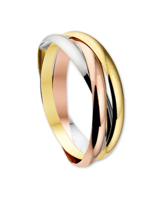 Ring Tricolor 3-delig wit-rose-en geelgoud 2 mm