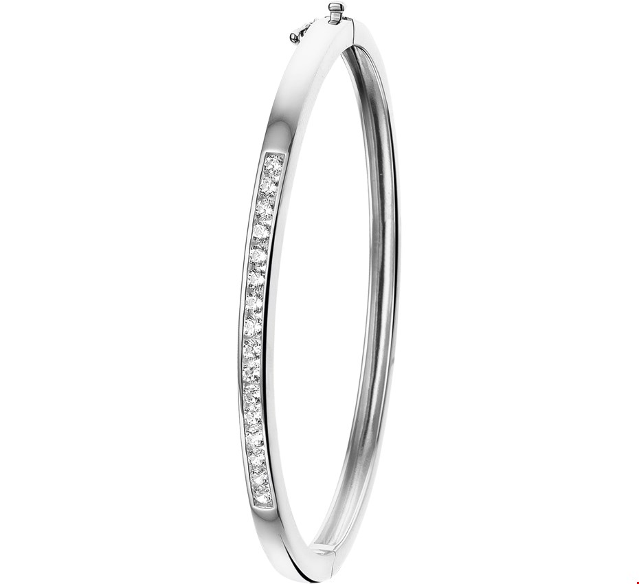 The Jewelry Collection Bangle Scharnier Zirkonia 4,0 X 64 mm - Zilver Gerhodineerd