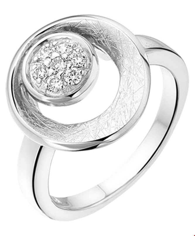 The Jewelry Collection Ring Gescratcht Zirkonia - Zilver