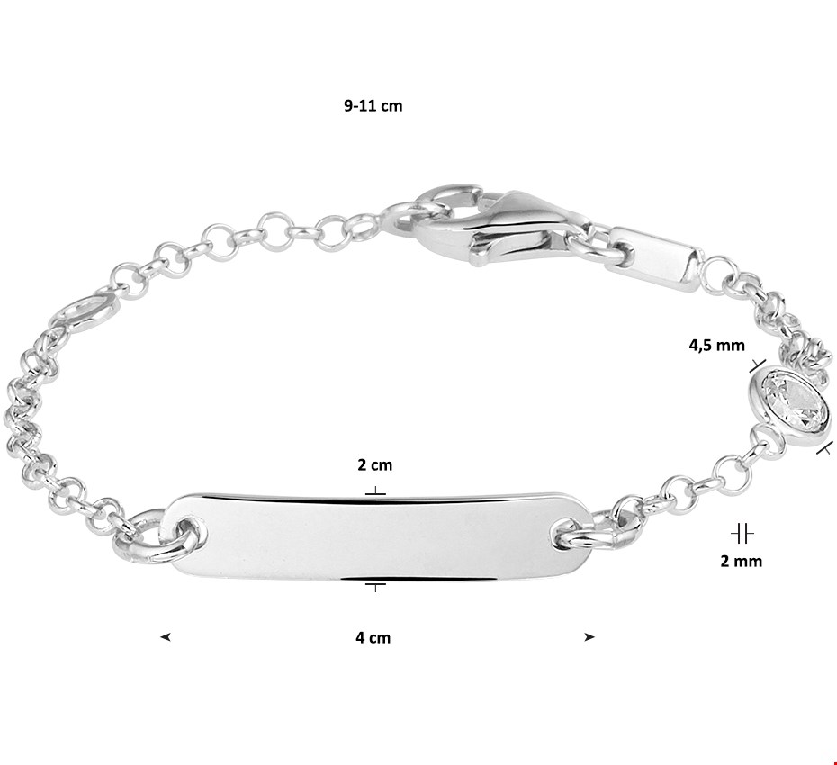 Zilver Gerhodineerde Graveerarmband plaat zirkonia 4 1329561 11 cm