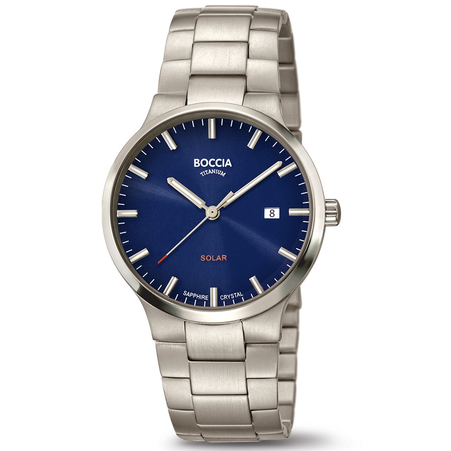 Boccia 3652 02 Horloge titanium saffier zilverkleurig blauw 39 mm