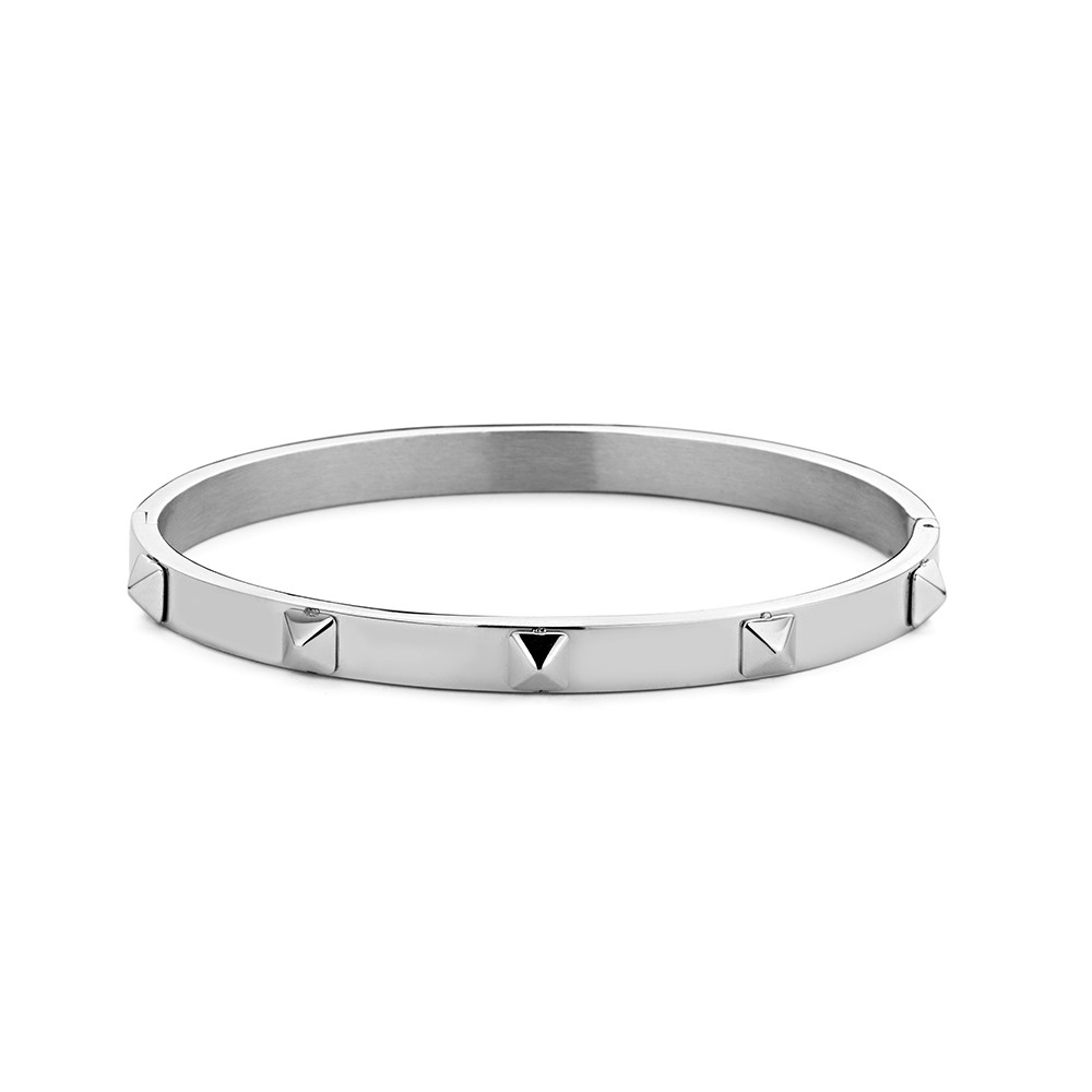 Kaliber Pyramid 7KB 0085M Stalen Bangle met Pyramides - Maat M - Zilverkleurig