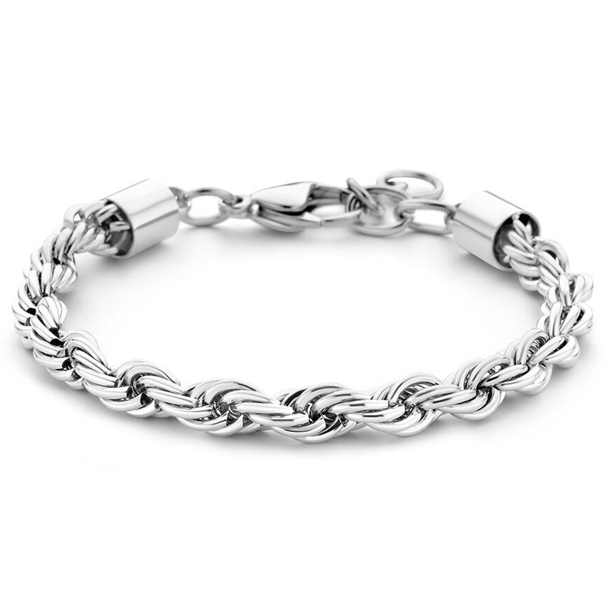 Armband Koordschakel staal zilverkleurig 5,7 mm 17-20 cm