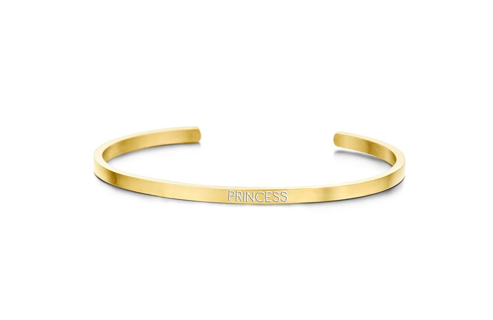 Key Moments 8KM-BG0001 Stalen open bangle met tekst princess zirkonia one-size zilverkleurig