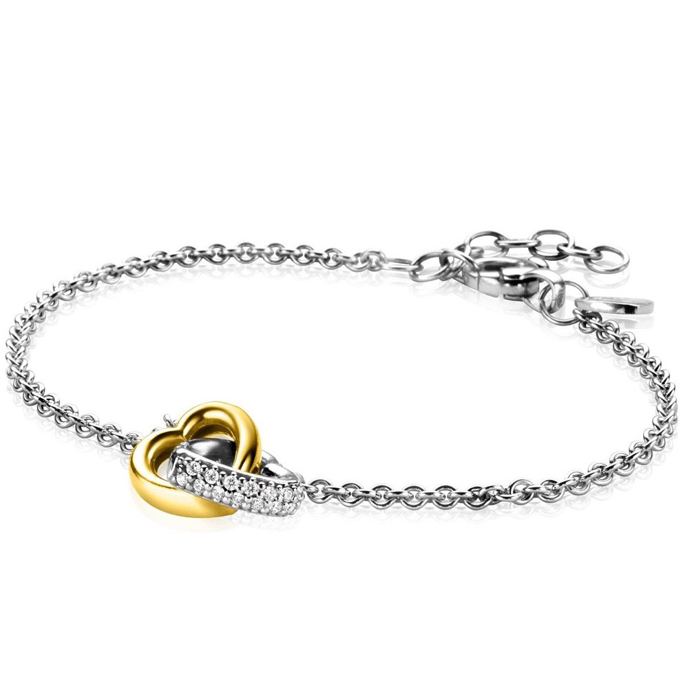 Zinzi ZIA2276 Armband Verbonden Harten zilver-zirconia goud-en zilverkleurig-wit 17-20 cm