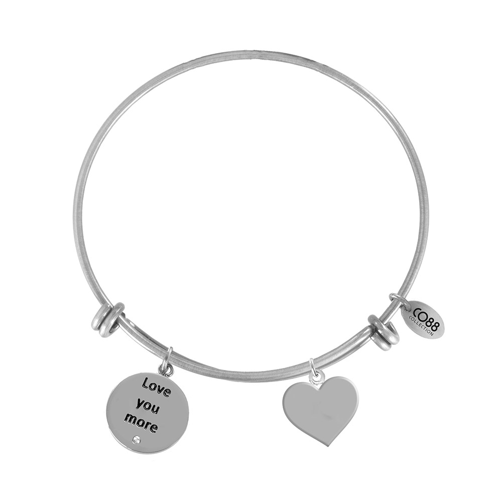 CO88 Collection Inspirational 8CB 11015 Stalen Armband met Hangers - Love You More en Hart - One-size - Zilverkleurig