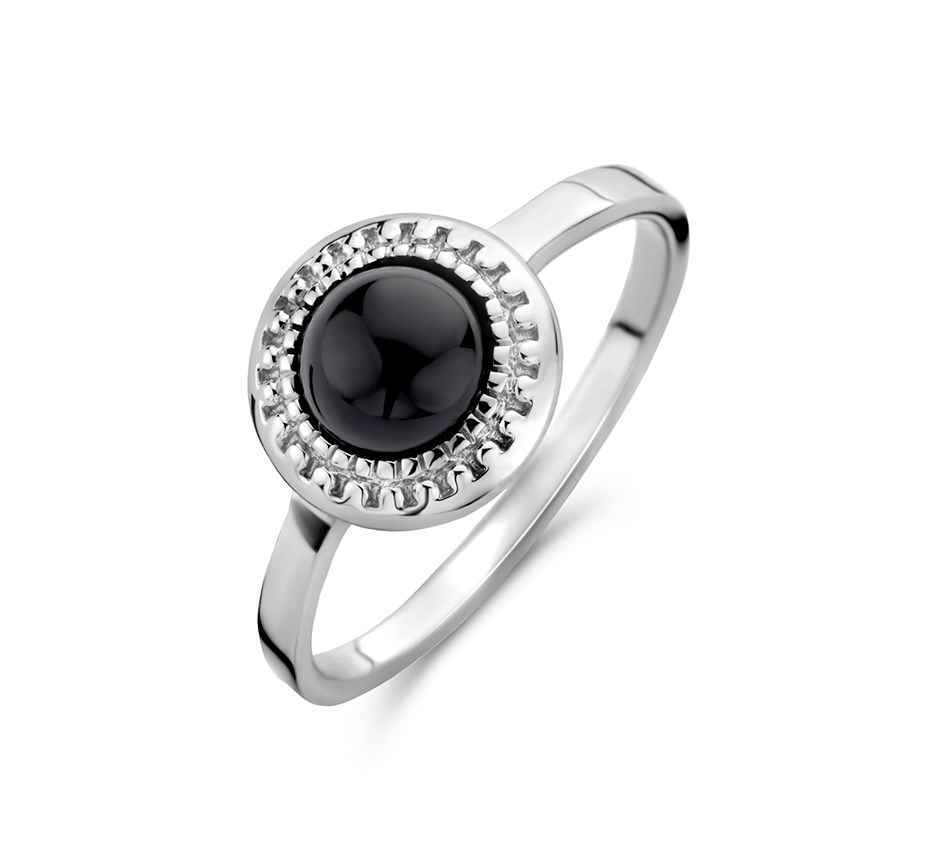 Ring zilver-onyx zilverkleurig-zwart