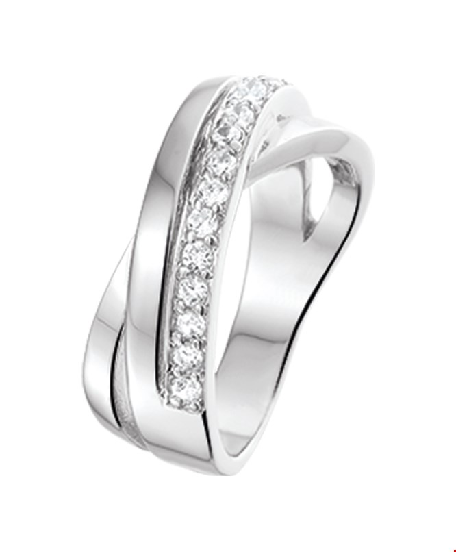 The Jewelry Collection Ring Zirkonia - Zilver Gerhodineerd