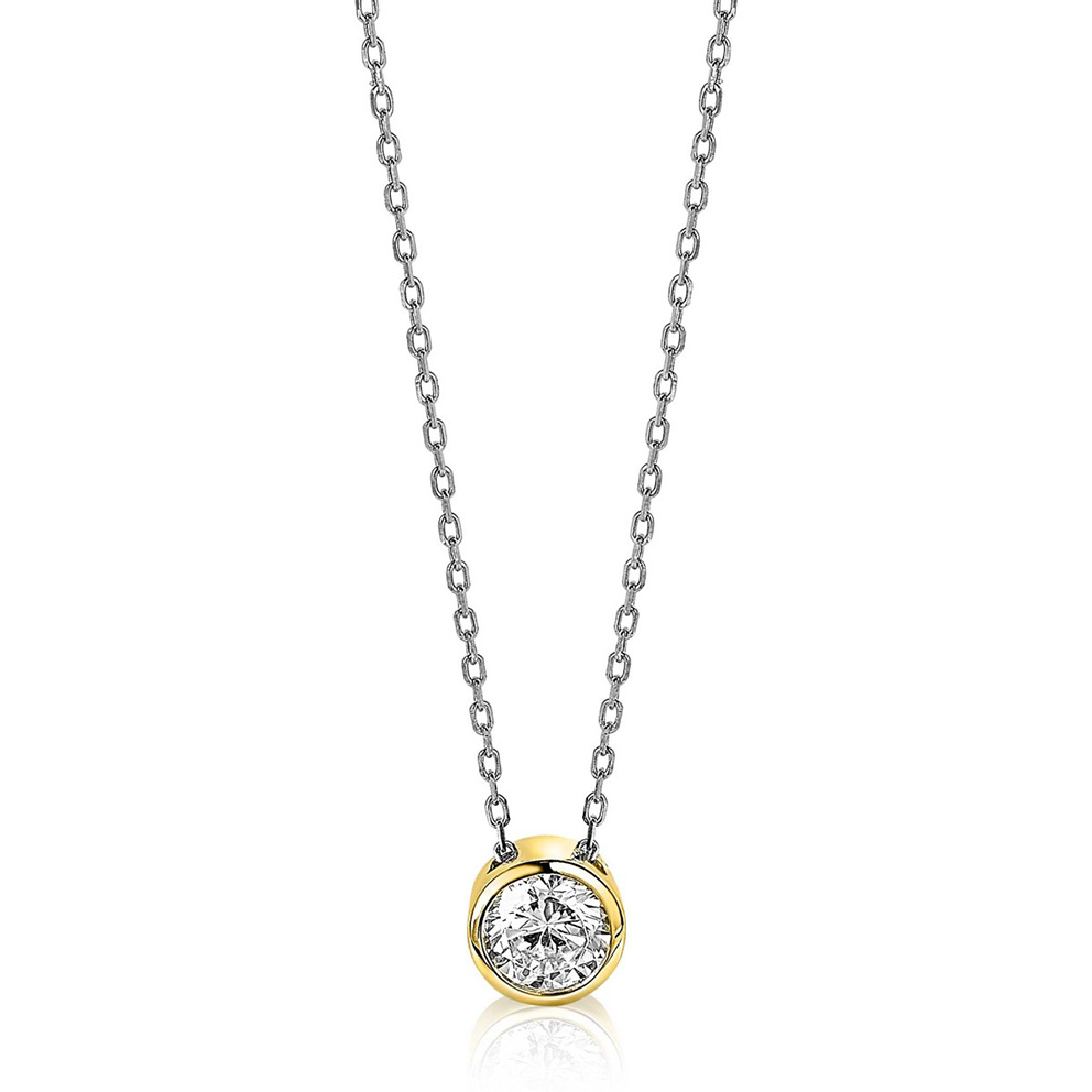 Zinzi ZIC1775G Ketting zilver en goudkleurig met zirconia 42-45 cm