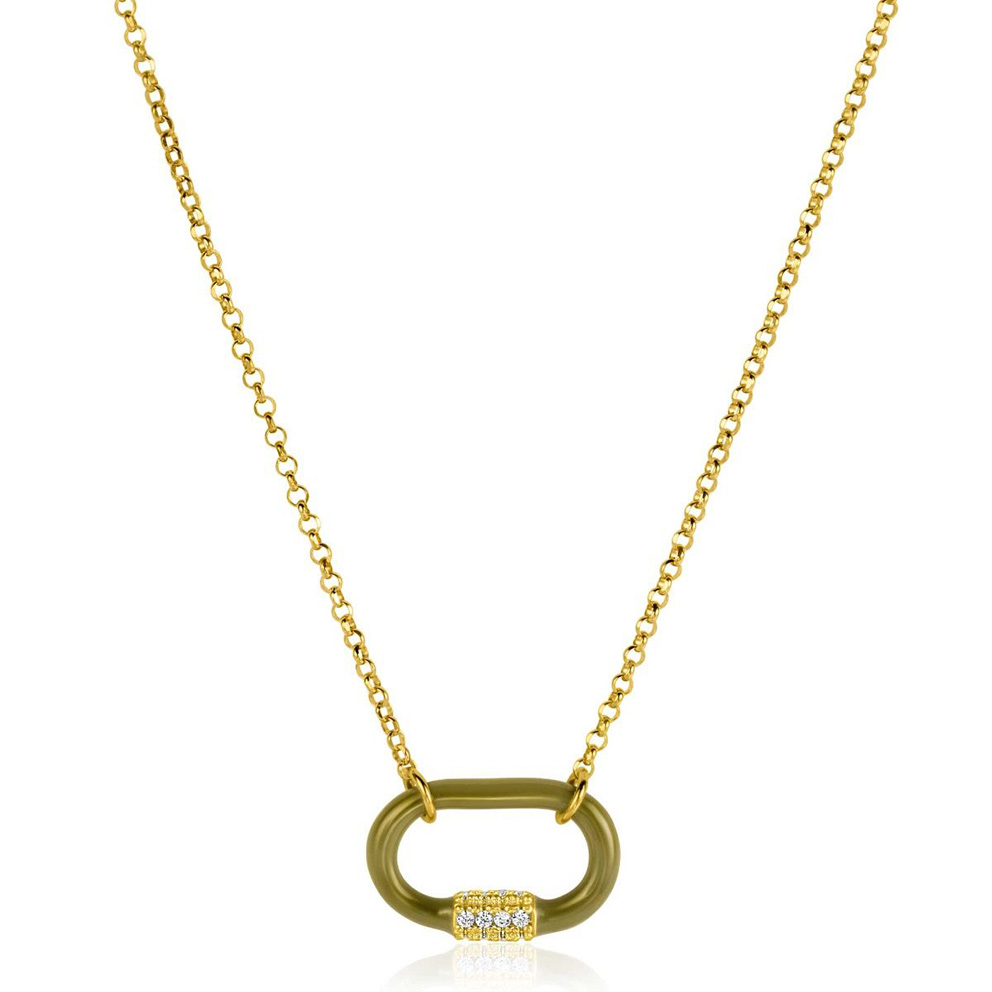 Zinzi ZIC2374 Ketting zilver-emaille-zirconia goudkleurig-olijfgroen-wit 40-45 cm